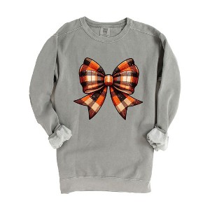 Simply Sage Market Women's  Garment Dyed Graphic Sweatshirt Coquette Fall Plaid - 1 of 4