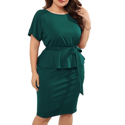 Whizmax Plus Size Cocktail Party Dress Bodycon Elegant Midi Dress Peplum Business Work Office Sheath Pencil with Belt