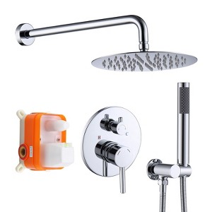 Shower System Shower Faucet Combo Set Wall Mounted with 10" Rainfall Shower Head and handheld shower faucet, Chrome Finish Shower Faucet Rough-In - 1 of 4