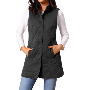 INSPIRE CHIC Women's Winter Stand Collar Sleeveless Lightweight Gilet Quilted Long Puffer Vest - 1 of 4