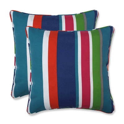 16.5" 2pk St. Lucia Stripe Throw Pillows Blue - Pillow Perfect