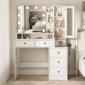 Makeup Vanity Desk with Lighted Mirror and Power Strip, 3 Lighting Modes - 1 of 4