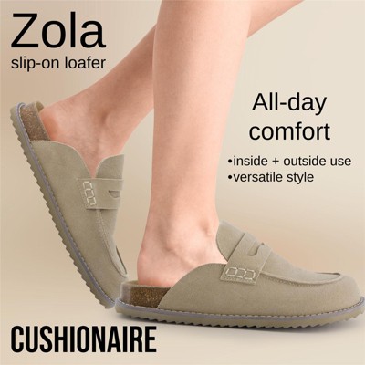 CUSHIONAIRE Zola Women’s Penny Clog Mule – Suede Slip-On with Memory Foam, Cork Footbed & Flexible Outsole