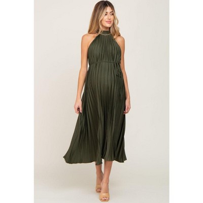 PinkBlush Olive Pleated Maternity Halter Dress