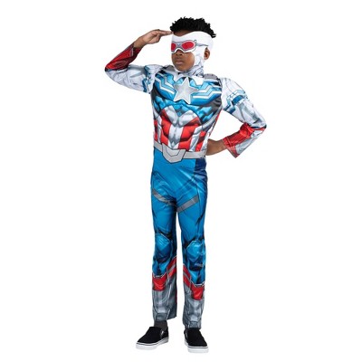 Kids' Marvel Captain America Falcon Muscle Chest Halloween Costume Jumpsuit with Headpiece