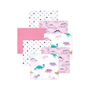 Little Treasure Hudson Baby Girls Cotton Poly Flannel Receiving Blankets Multipack, Pink Cuteasaurus, 30x30 inches - 1 of 2