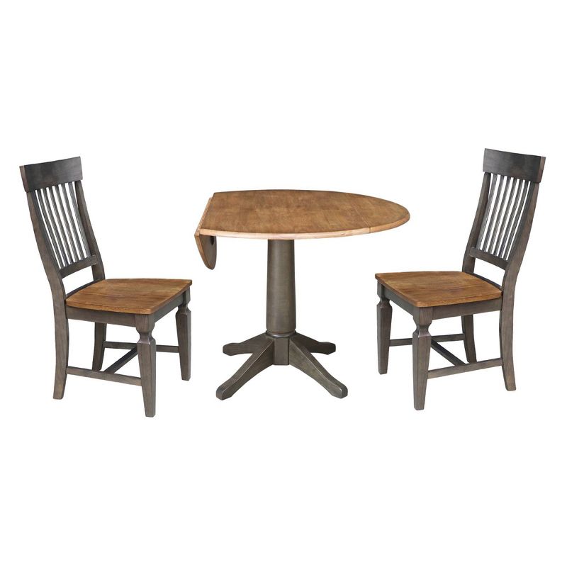 42&#34; Round Dual Drop Leaf Dining Table with 2 Slat Back Chairs Hickory/Washed Coal - International Concepts, 4 of 9