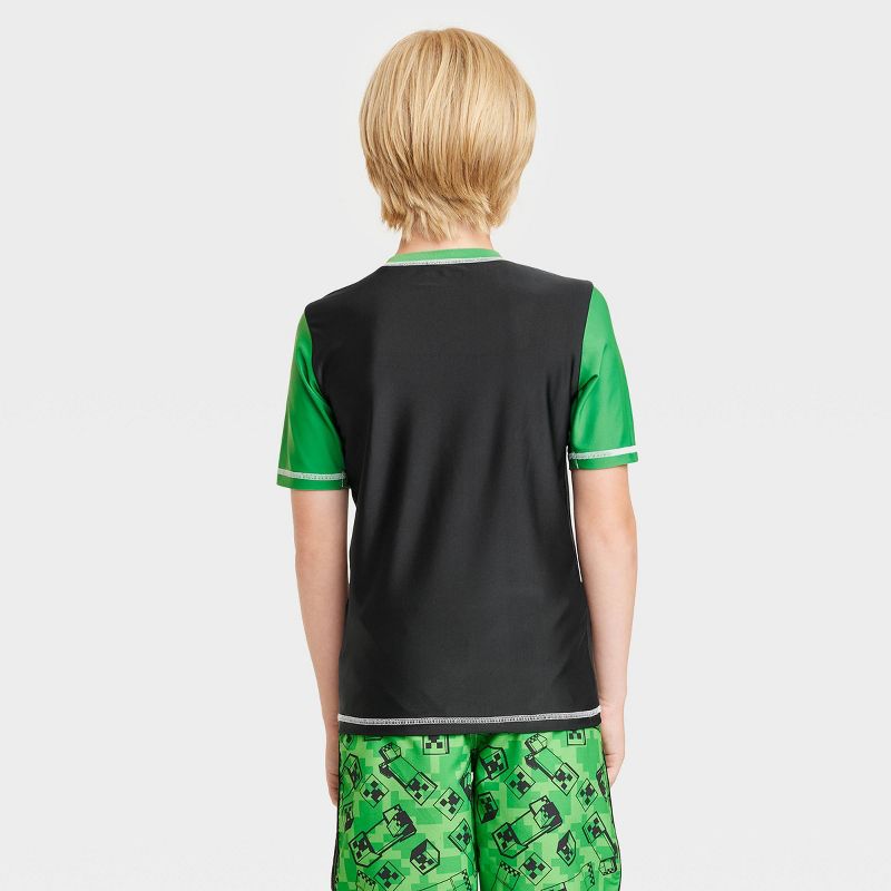 Boys' Minecraft Short Sleeve Rash Guard Swimsuit Top - Black, 2 of 4