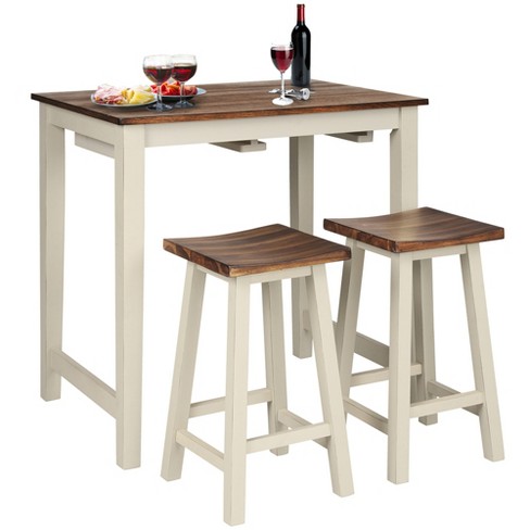 Costway 3 piece Bar Table Set Counter Pub Table 2 Saddle Bar