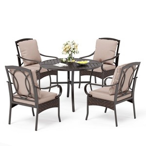 Captiva Designs 5pc Outdoor Patio Metal Dining Table & Rattan Chairs with Removable Cushions - 1 of 4