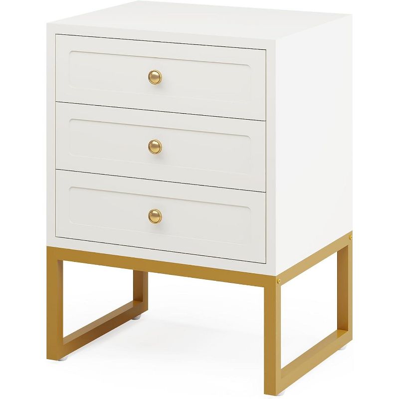 Tribesigns Modern Nightstand with 3 Drawers, Wood Bedside Table for Bedroom, Large Side End Table for Living Room, White, 1 of 8