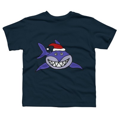 Boy's Design By Humans Funny Christmas Shark in Santa Hat By SmileToday T-Shirt