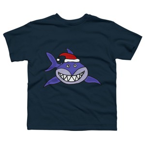 Boy's Design By Humans Funny Christmas Shark in Santa Hat By SmileToday T-Shirt - 1 of 3