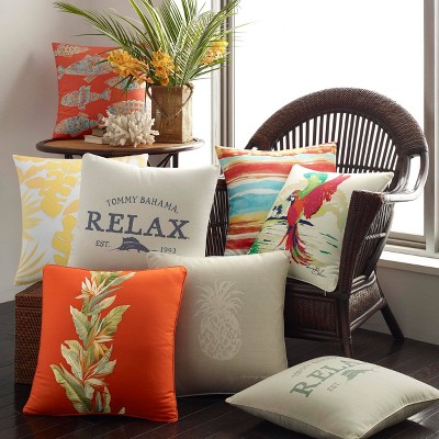 Island Elegance Embroidered Orange Stripe 18" Square Throw Pillow