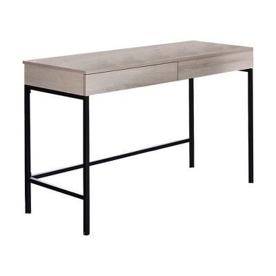 Royal Hampton Wooden Desk with 2 Drawers and Metal Frame, Washed White and Black