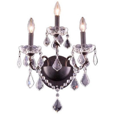 Elegant Lighting St. Francis 3 light Dark Bronze Wall Sconce Clear Royal Cut Crystal