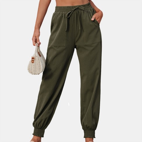 Women's Tapered Smocking Drawstring Pants - Cupshe-xl-green : Target