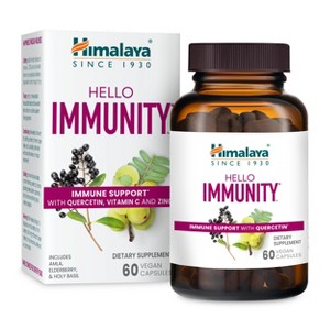 Himalaya Hello Immunity with Quercetin, Vitamin C, Vitamin D, Zinc, Amla, Elderberry & Holy Basil, Vegan, Gluten Free, 60 Capsules, 1 Month Supply - 1 of 4