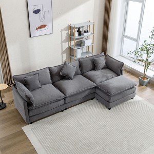 Whisen Modern Luxury L-Shape Chenille Upholstered Sectional Sofa Couch with Ottoman and 5 Pillows - 1 of 4