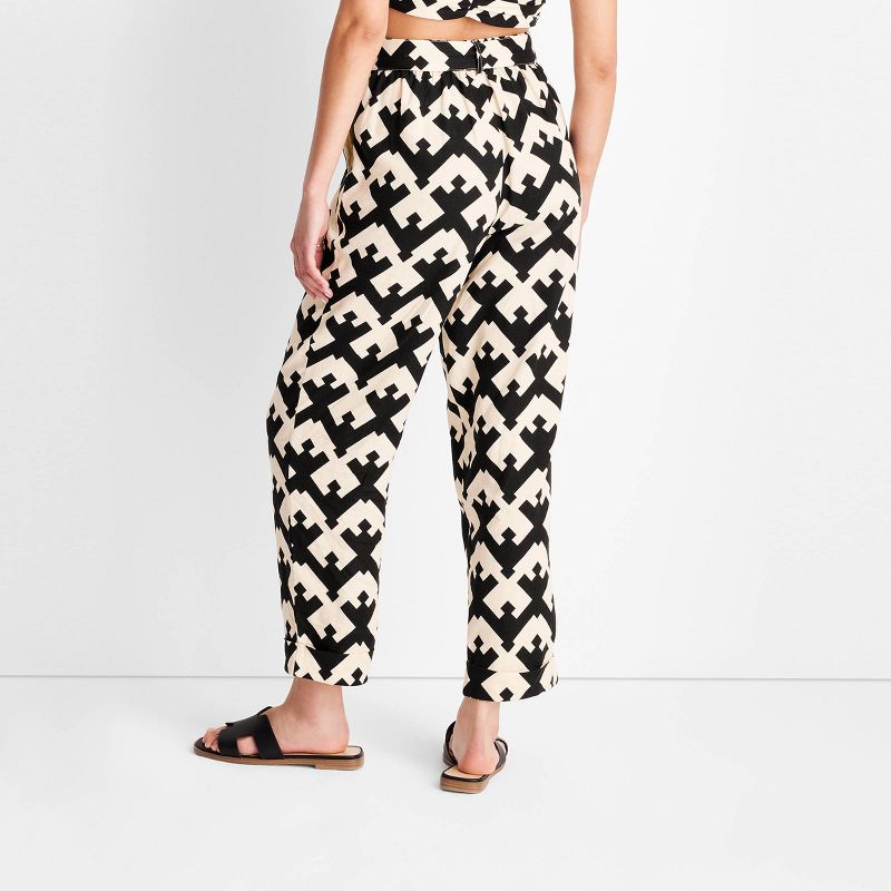 Women's Geo Print High-Waisted Tie-Front Trousers - Future Collective™ with Jenny K. Lopez Black/Cream, 2 of 4