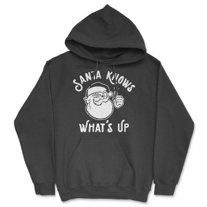 Santa Knows Whats Up Adult Hoodie Funny Sarcastic Christmas Santa Graphic Novelty Hooded Sweatshirt - Crazy Dog Hoodie - 1 of 4