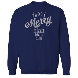 Rerun Island Men's Christmas Happy Merry Blah Long Sleeve Graphic Cotton Sweatshirt - 1 of 1