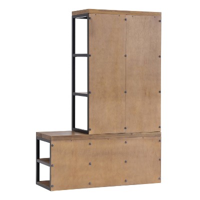 Lloyd 60" Industrial Acacia Wood & Metal Hall Tree with Bench