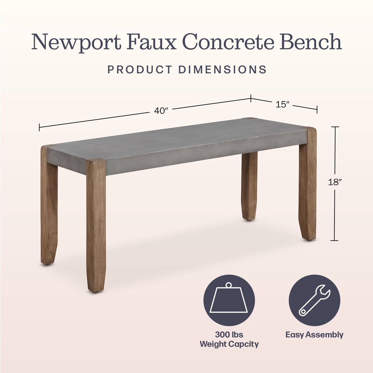 40" Davenport Faux Concrete and Wood Storage Bench Light Amber - Alaterre Furniture - thumbnail 10