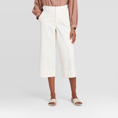 white high waisted cropped trousers