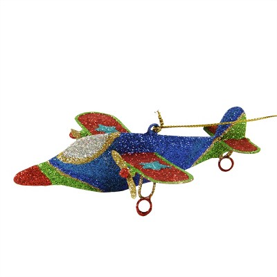 Gallerie 5" Glitter Drenched Star Accented Dual Propeller Airplane Christmas Ornament - Red/Blue