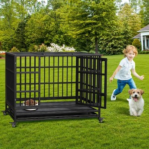 Dog Crate Furniture, Large Wooden Kennel with Wheels for Indoor Use - 1 of 4
