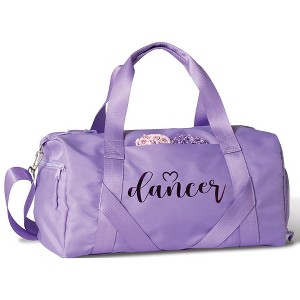 Girl's Duffle with Dancer in Metallic Lettering B25503-Dance Ready Duffle Lavender 17"L x 8.5"H x 6.5"W - 1 of 3