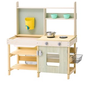 Outdoor Wooden Mud Kitchen for Kids with Sink, Faucet, Stove, Oven, and Accessories, Waterproof Play Kitchen for Backyard Pretend Play - 1 of 4