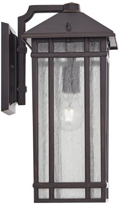 Bronze 19" Arts and Crafts Outdoor Wall Light with Seedy Glass