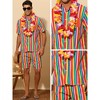 Lars Amadeus Men's Hawaiian Stripes Beach Shirt and Shorts Sets 2 Pieces - 4 of 4