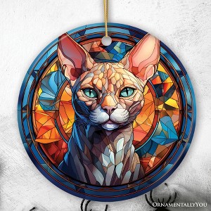 Mystical Feline Bewitching Cat Stained Glass Style Ceramic Ornament, Halloween Themed Christmas Gift and Decor| OrnamentallyYou - 1 of 4