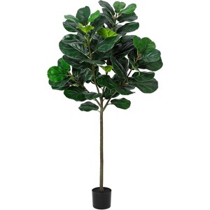 5.2 Ft Artificial Ficus Lyrata Plant, Faux Fiddle Leaf Fig Tree with 62 Fiddle Leaves for Indoor Outdoor Home Office Decor Housewarming Gift - 1 of 4