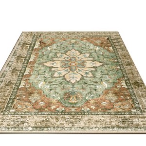 Itopfox Floral Vintage Distress Print Washable Non-Slip Area Rug for Living Room Bedroom Dining Room in Brick Red Neutral Brown Burnt Orange Green - 1 of 4