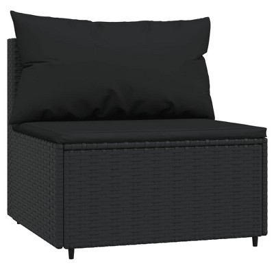 vidaXL Patio Middle Sofa with Cushions, Weather-Resistant Black Poly Rattan Material, Flexible Modular Design, Comfortable Outdoor Seating Solution