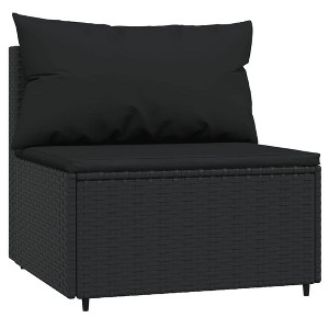 vidaXL Patio Middle Sofa with Cushions, Weather-Resistant Black Poly Rattan Material, Flexible Modular Design, Comfortable Outdoor Seating Solution - 1 of 4
