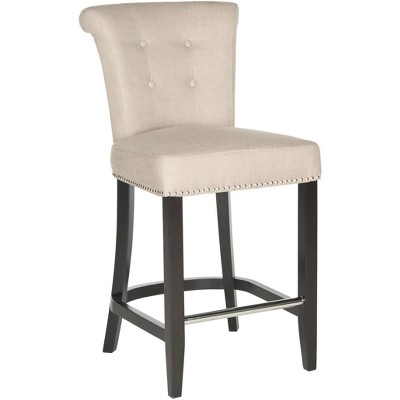 Biscuit Beige Linen and Espresso Birchwood 20" Counter Stool