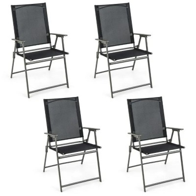 24'' Black Set of 4 Patio Folding Chair Set with Rustproof Metal Frame