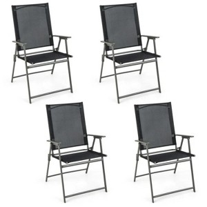 24'' Black Set of 4 Patio Folding Chair Set with Rustproof Metal Frame - 1 of 4