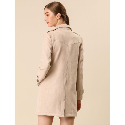 Allegra K Women's Faux Suede Notched Lapel Double Breasted Trench Coat with Belt Large Apricot — фото 5