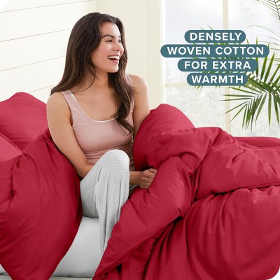 Red Heavyweight Cotton Flannel King/California King Duvet Cover Set