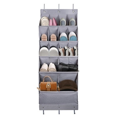 NewHome"16-Pocket Over The Door Shoe Organizer - 5-Tier Hanging Storage Rack for Shoes, Bags, Towels"grey