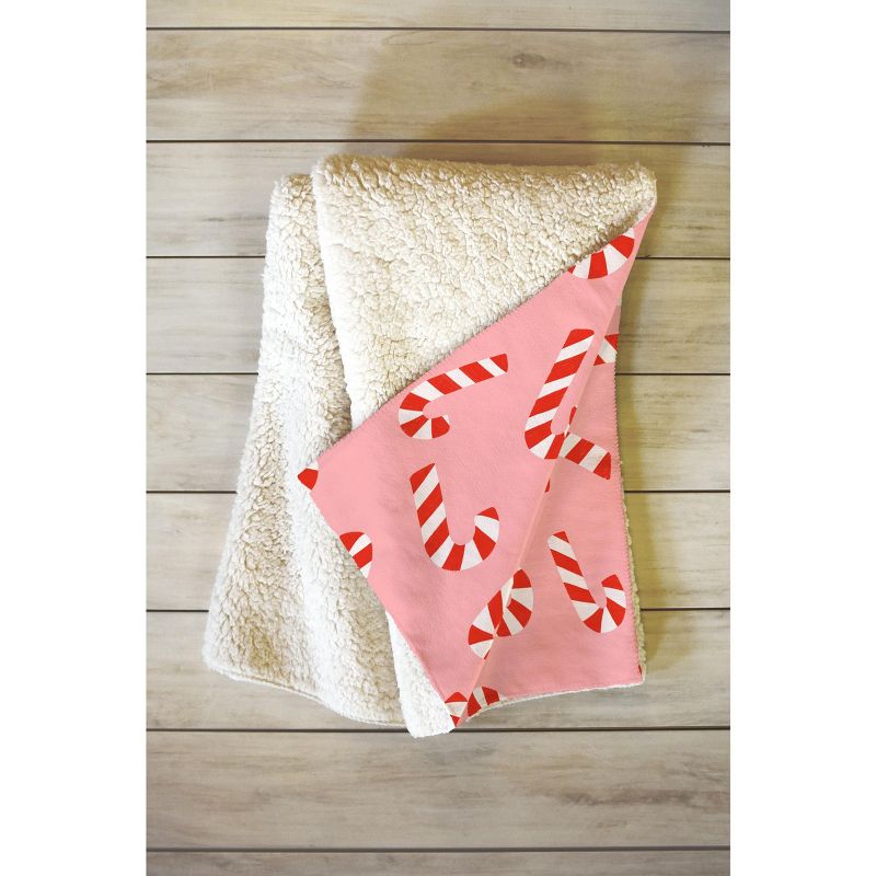 Lathe & Quill Candy Canes Pink Fleece Throw Blanket -Deny Designs, 2 of 3
