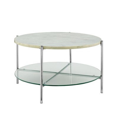 Modern Glam Faux Marble Round Coffee Table - Saracina Home