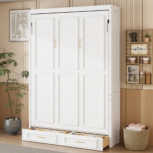 Merax Elegant Full Size Murphy Bed with 2 Drawers, Beige - 1 of 4