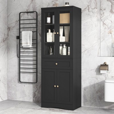 Tall Bathroom Storage Cabinet, Cabinet with Four Doors and Drawers,, MDF Board